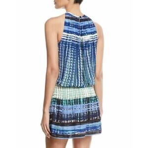 Ramy Brook Paris Warp-Print Sleeveless Blouson Dress XS Navy/Green